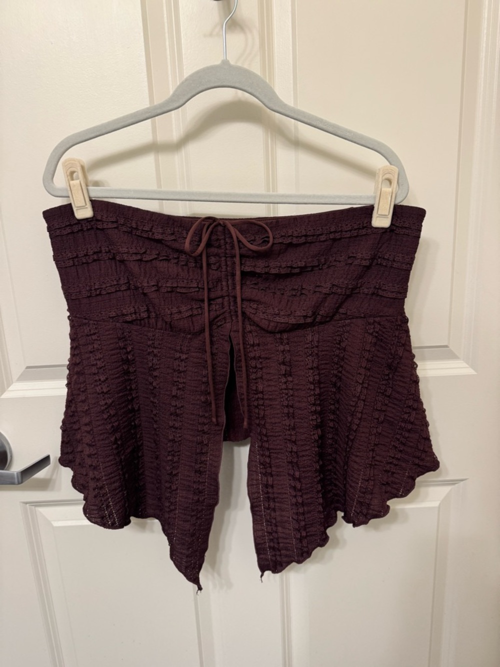 Urban Outfitters Plum Textured Smocked  strapless Crop Top with Drawstring